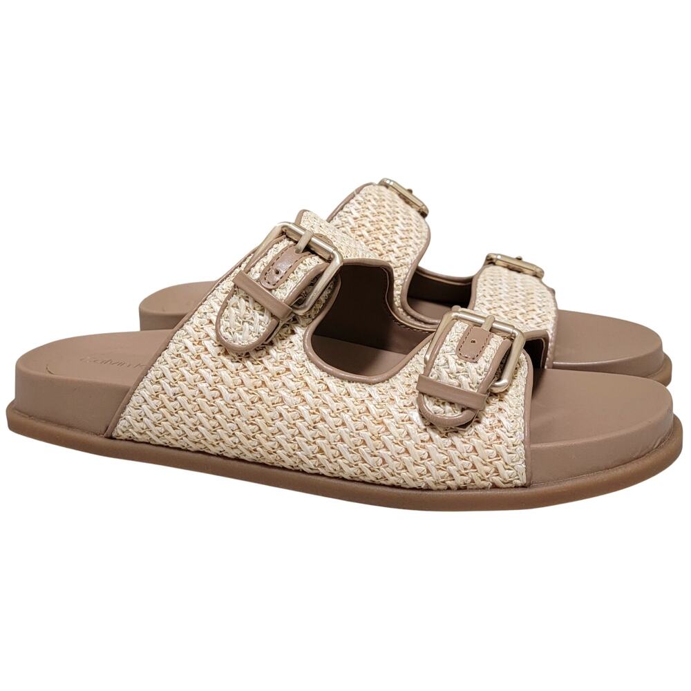 Calvin Klein Jeans Women Vibe Double Strap Slide Sandal Size US 8M Light Natural